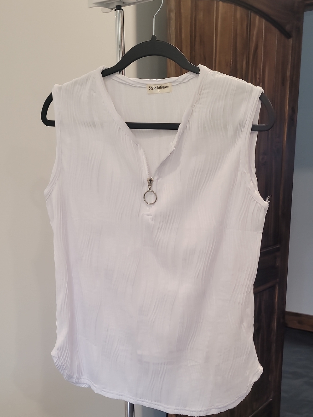 White Sleeveless Zip-Front Camisole